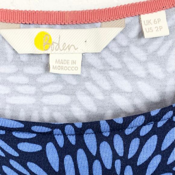 Boden Womens Abigail Jersey Dress Blue Print Long Sleeve Pockets Size 2 Petite - Picture 3 of 11
